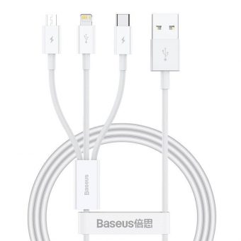 Baseus USB Cable Superior Regular USB-A MAle to Micro USB, USB-C, Lightning 1m White P10320105221-00