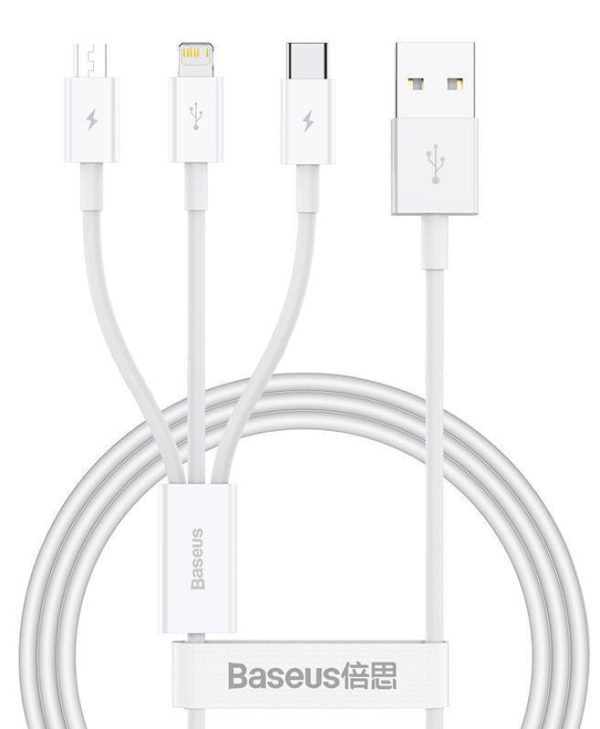 Baseus USB Cable Superior Regular USB-A MAle to Micro USB, USB-C, Lightning 1m White P10320105221-00