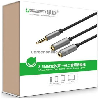Ugreen TRRS Splitter Cable TRRS 3.5mm Male to 2x3.5mm Female 0.20m Black 30619 - Image 4