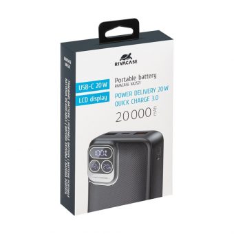 Rivacase RCVA2521 Powerbank 20000 mAh 1x I/O USB-C PD 20W  2x USB-A QC 3.0 18W Black - Image 8