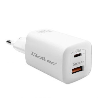 Qoltec Mobile Device Charger 1xUSB-C 1xUSB-A PD 65W White 50765