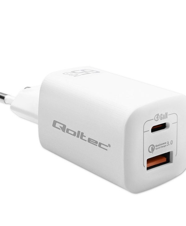 Qoltec Mobile Device Charger 1xUSB-C 1xUSB-A PD 65W White 50765