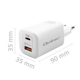 Qoltec Mobile Device Charger 1xUSB-C 1xUSB-A PD 65W White 50765 - Image 2