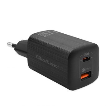 Qoltec Mobile Device Charger 1xUSB-C 1xUSB-A PD 65W Black 50766