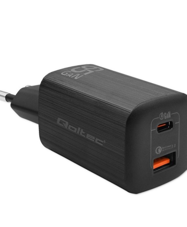 Qoltec Mobile Device Charger 1xUSB-C 1xUSB-A PD 65W Black 50766