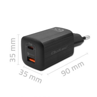 Qoltec Mobile Device Charger 1xUSB-C 1xUSB-A PD 65W Black 50766 - Image 3