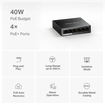 Mercusys 6-Port Desktop Switch with 4-Port PoE+ Black MS106LP - Image 4