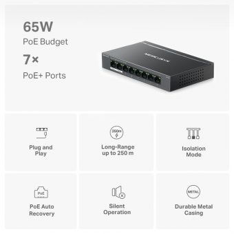 Mercusys 8-Port Gigabit Desktop Switch with 7-Port PoE+ Black MS108GP - Image 4