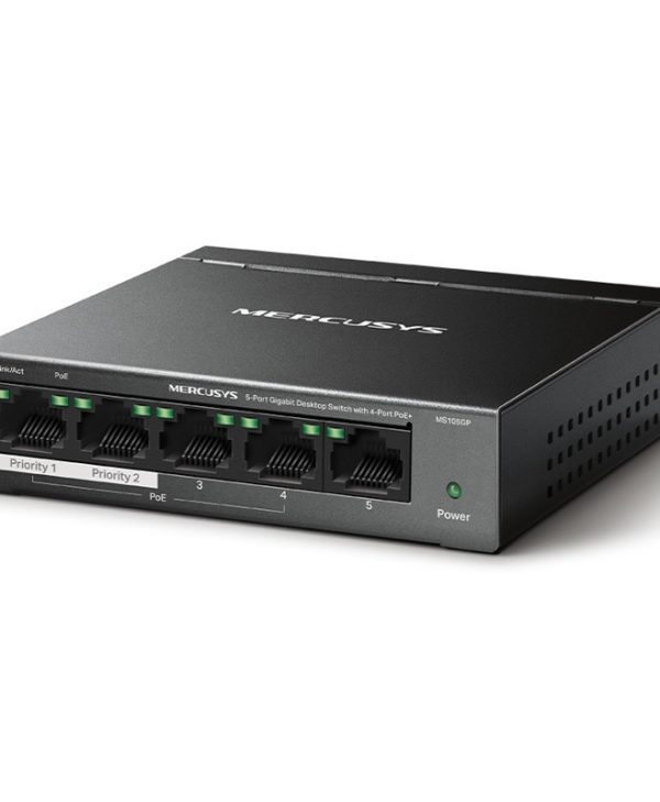 Mercusys 5-Port Gigabit Desktop Switch with 4-Port PoE+ Black MS105GP