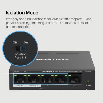 Mercusys 5-Port Gigabit Desktop Switch with 4-Port PoE+ Black MS105GP - Image 5