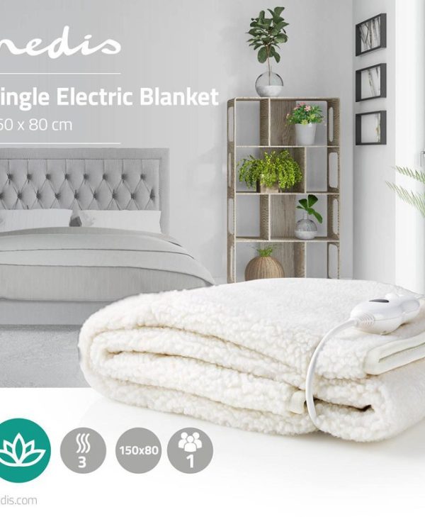 Nedis Single Electric Blanket 80x150cm 60W White PEBL120CWT1