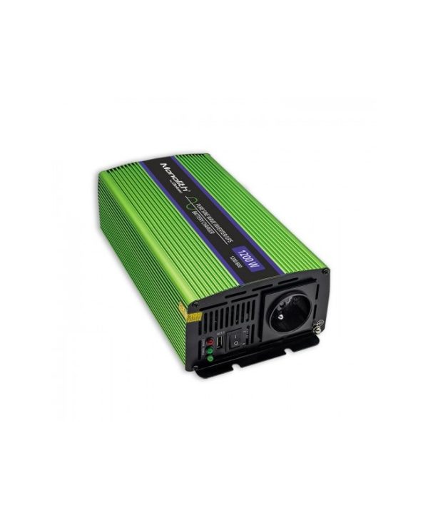 Qoltec Monolith Power Pure Sine Wave LCD Inverter 12V DC to 230V 1200W Green 51941