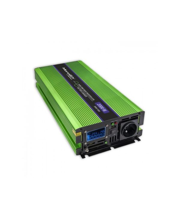Qoltec Monolith Powe Pure Sine Wave LCD Inverter 12V DC to 230V 2000W Green 51942