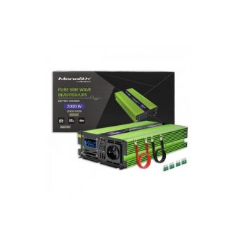 Qoltec Monolith Powe Pure Sine Wave LCD Inverter 12V DC to 230V 2000W Green 51942 - Image 2
