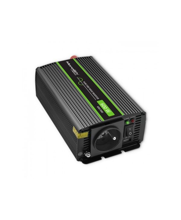 Qoltec Monolith Power Pure Sine Wave Inverter 24V DC to 230V 600W Black 51936