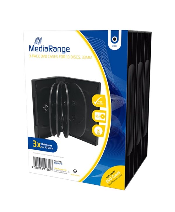 MediaRange DVD Case for 10 Discs 33mm 03-Pack Black BOX35-10