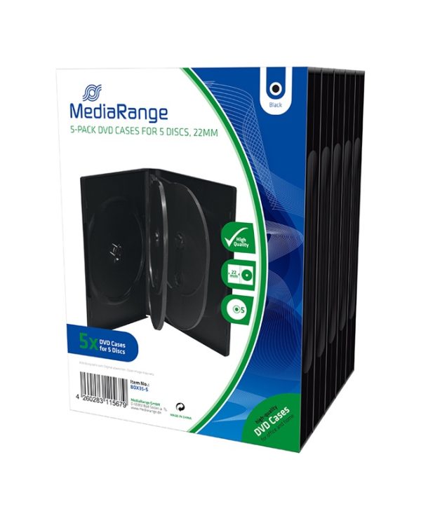 MediaRange DVD Case for 5 Discs 22mm 05-Pack Black BOX35-5