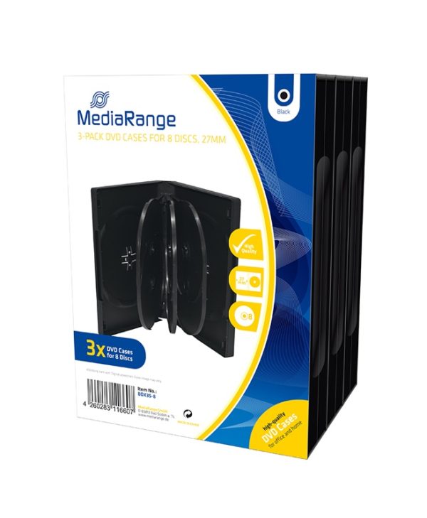 MediaRange DVD Case for 8 Discs 27mm 03-Pack Black RBOX35-8