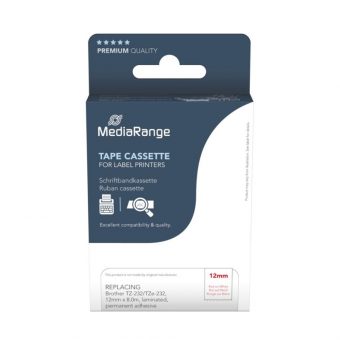 MediaRange MRBTZ232 Tape Cassette For Label Printers Using Brother TZ-232/TZE-232 2mm 8m Laminated Red On White