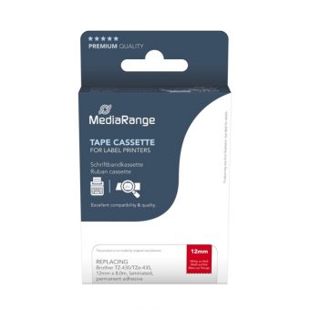 MediaRange MRBTZ435 Tape Cassette For Label Printers Using Brother TZ-435/TZE-435 12mm 8m Laminated White On Red
