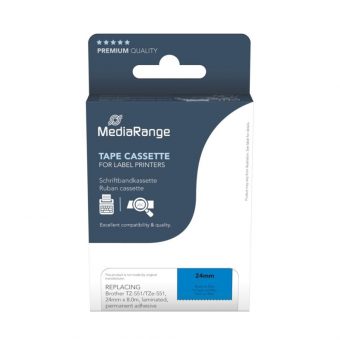MediaRange MRBTZ551 Tape Cassette For Label Printers Using Brother TZ-551/TZE-551 24mm 8m Laminated Black On Blue