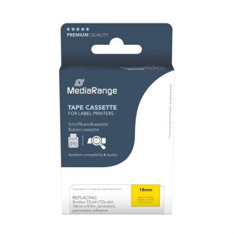 MediaRange MRBTZ641 Tape Cassette For Label Printers Using Brother TZ-641/TZE-641 18mm 8m Laminated Black On Yellow