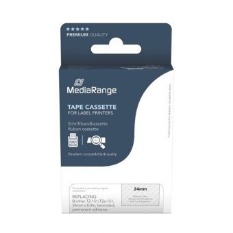 MediaRange MRBTZ151 Tape Cassette For Label Printers Using Brother  TZ-151/TZE-151 24mm 8m Laminated Black On Clear