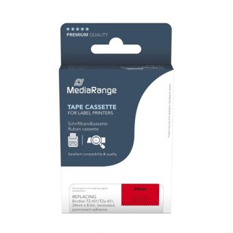 MediaRange MRBTZ451 Tape Cassette For Label Printers Using Brother TZ-451/TZE-451 24mm 8m Laminated Black On Red