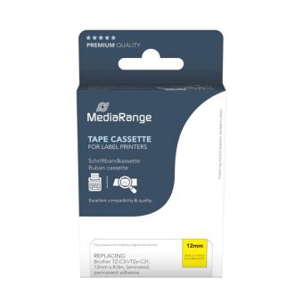 MediaRange MRBTZC31 Tape Cassette For Label Printers Using Brother  TZ-C31/TZE-C31 12mm 8m Laminated Black On Fluorescent Yellow