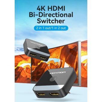 Vention 4K Bi-Direction Switcher 2xHDMI Female to 1xHDMI Female Black AKOB0 - Image 2