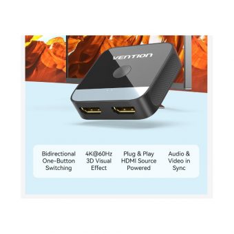 Vention 4K Bi-Direction Switcher 2xHDMI Female to 1xHDMI Female Black AKOB0 - Image 3