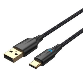 Vention USB Cable Nylon Braided USB-A Male to USB-C Male Led 1.5m Black CTFBG