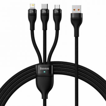 Baseus Flash Series Cable 3IN1 USB-A Male to 1xUSB-C Male 1xMicroUSB Male 1xLightning 100W 1.2m Black CASS030001