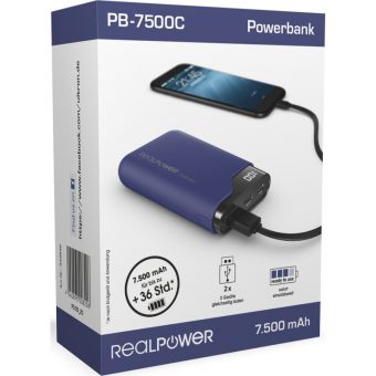 Ultron RealPower Powerbank PB-7500C 1xUSB-A 1x USB-C 7.500mAh Navy Blue 333642 - Image 6