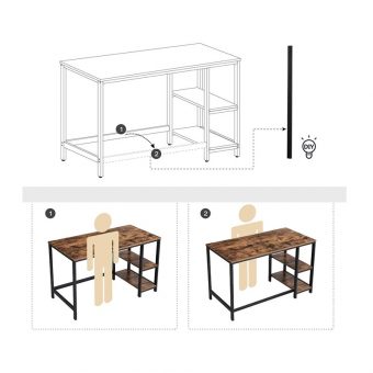 Vasagle Μεταλλικό Γραφείο Υπολογιστή 120x60x75cm με 2 Ράφια Black LWD47X - Image 3