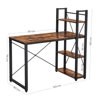 Vasagle Μεταλλικό Γραφείο Υπολογιστή 120 x 60 x 120 cm με 4 Ράφια Black LWD48X - Image 2