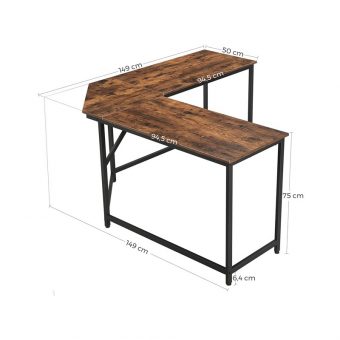 Vasagle Μεταλλικό Γωνιακό Γραφείο Υπολογιστή 149x149x75cm Black LWD73X - Image 2
