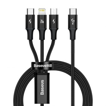 Baseus Rapid Series 3-in-1 USB Cable USB-C Male to  USB-C+MicroUSB+Lightning Male 20W 1.5m Black CAMLT-SC01