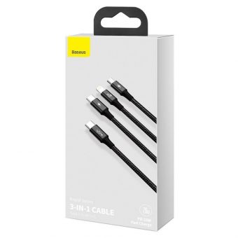 Baseus Rapid Series 3-in-1 USB Cable USB-C Male to  USB-C+MicroUSB+Lightning Male 20W 1.5m Black CAMLT-SC01 - Image 2