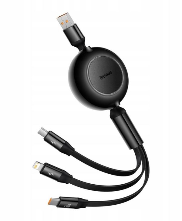 Baseus Bright Mirror USB Cable 3-in-1 USB-A Male to MicroUSB+USB-C+Lightning Male 66W 1.1m Black CAMJ010101