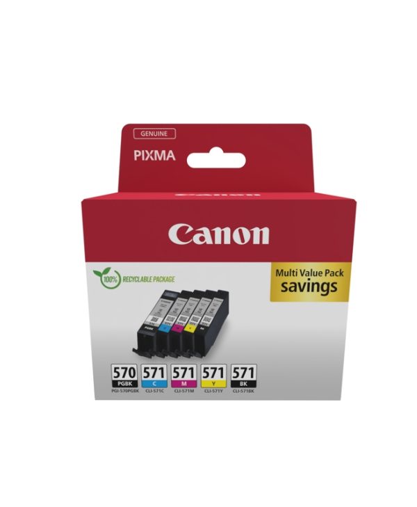 Canon PGI-570PGBK, CLI-571BK, CLI-571C, CLI-571M, CLI-571Y Black Tricolor Value Pack 0372C006