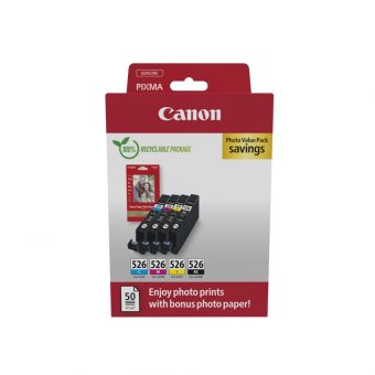 Canon CLI-526 Photo Value Pack Black/Cyan/Magenta/Yellow + Photo Paper 4540B019