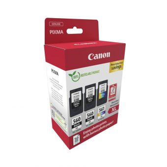 Canon 2xPG-560XL, 1xCL-561XL Black Tricolor Value Pack & 50 Glossy 10x5 Photo Paper 3712C012 - Image 2