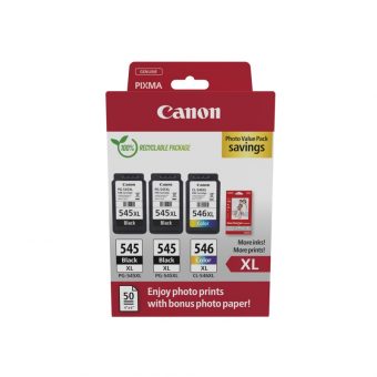 Canon 2xPG-545XL, 1xCL-546XL Black Tricolor Value Pack & 50 Glossy 10x5 Photo Paper 8286B015
