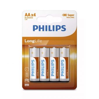 Philips  Battery Long Life AA Zinc-Chloride 4pcs R6L4B/GRS