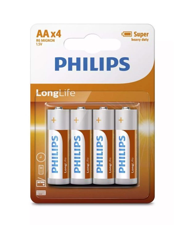 Philips  Battery Long Life AA Zinc-Chloride 4pcs R6L4B/GRS