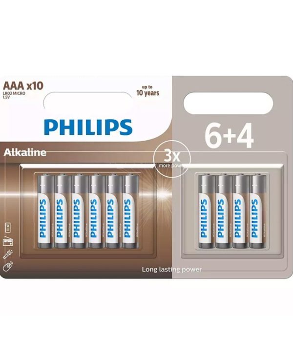 Philips Battery Long Life Power AAA 10pcs LR03A10BP/GRS