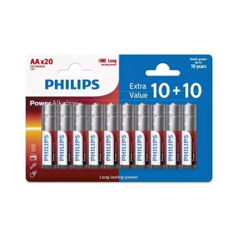 Philips Power Alkaline Battery Long Life AA 20pcs LR6P20BP/GRS