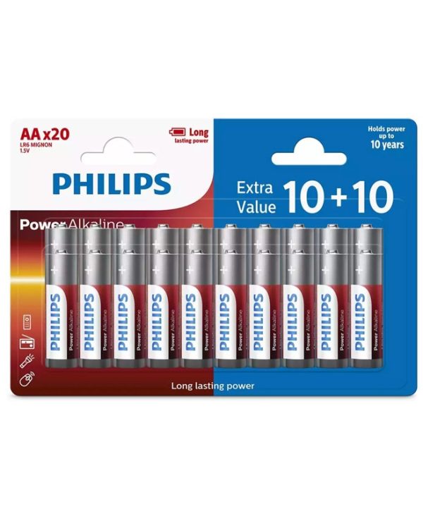 Philips Power Alkaline Battery Long Life AA 20pcs LR6P20BP/GRS