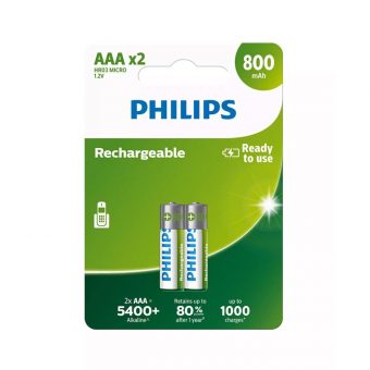 Philips Rechargable Battery Ni-Mh 800mAh 1.2 V AAA 2pcs R03B2A80/GRS